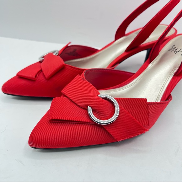 Impo Women’s Size 7.5M Enna Red Bow-Trimmed Pointed Toe Slingback Kitten Heels - Picture 4 of 15
